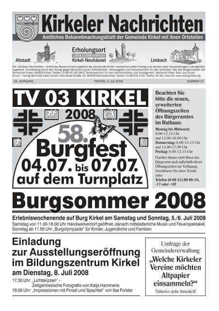 58. Burgfest 04.07. 07 bis .07. auf dem Turnplatz 2008 - Kirkel