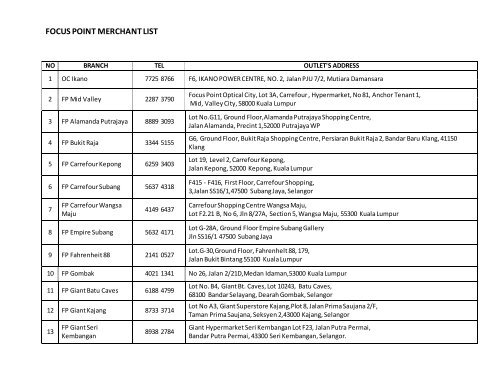 FOCUS POINT MERCHANT LIST - Maxis