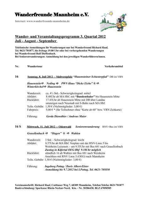 Wander- und Veranstaltungsprogramm 3. Quartal 2012 Juli - August