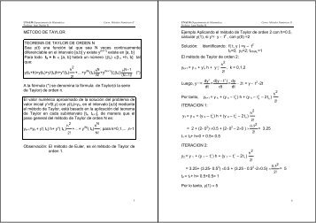 MÃTODO DE TAYLOR TEOREMA DE TAYLOR DE ORDEN N Sea y(t)
