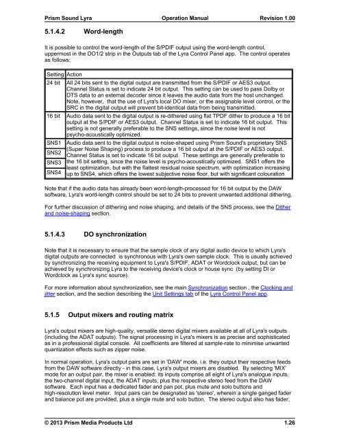 Lyra Operation Manual - Test and Measurement - Prism Sound