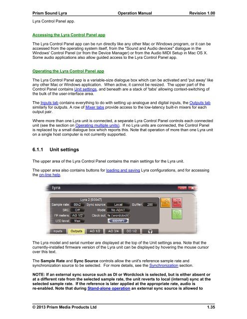 Lyra Operation Manual - Test and Measurement - Prism Sound