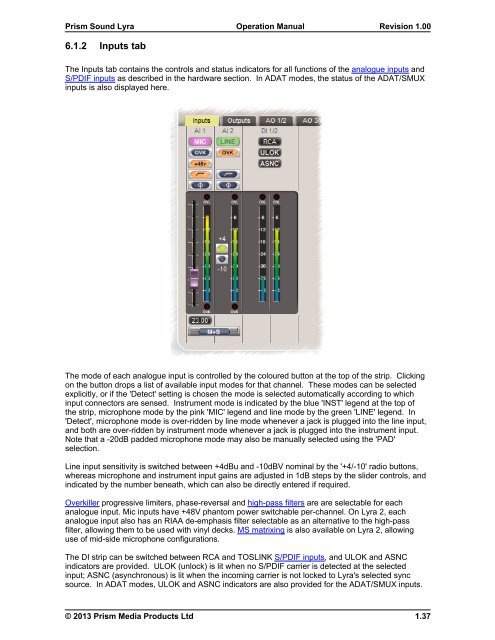 Lyra Operation Manual - Test and Measurement - Prism Sound