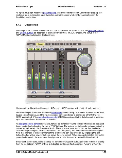 Lyra Operation Manual - Test and Measurement - Prism Sound