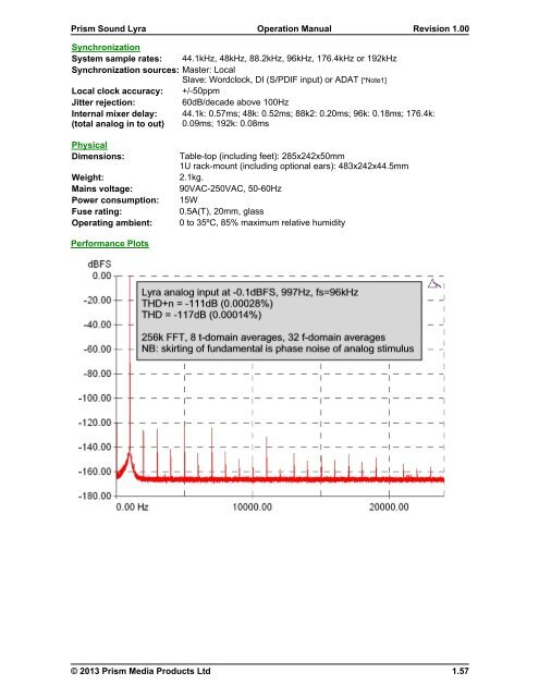 Lyra Operation Manual - Test and Measurement - Prism Sound