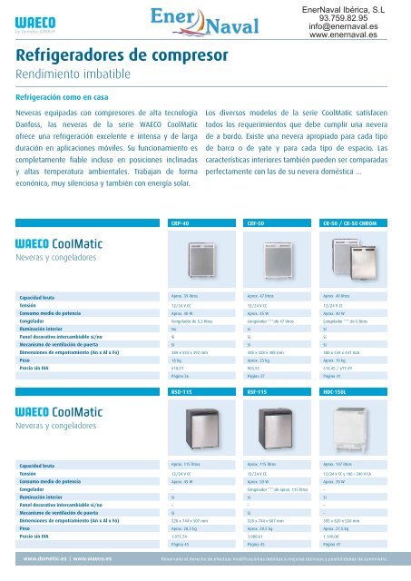 Refrigeradores de compresor - EnerNaval Ibérica, SL