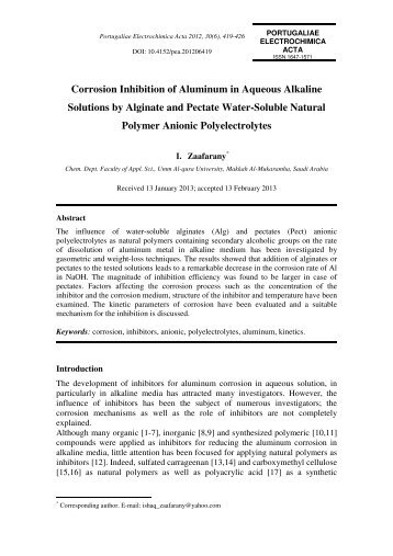 Corrosion Inhibition of Aluminum in Aqueous Alkaline ... - SciELO