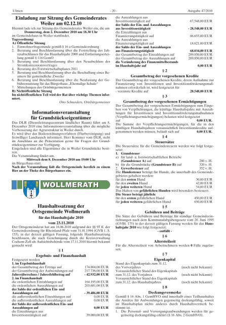 Ausgabe 47/2010 - Verbandsgemeinde Ulmen