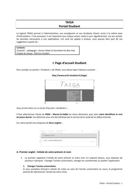 TAIGA Portail Etudiant I. Page d'accueil Ã©tudiant - Ãcole d ...