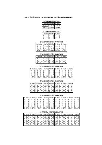 amatör liglerde uygulanacak fikstür anahtarları