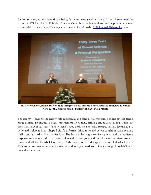 Lectures in Spain, Italy and Poland - April 2011 - The Shroud of ...