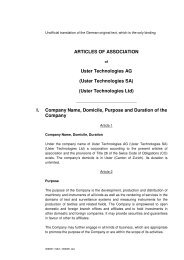 ARTICLES OF ASSOCIATION Uster Technologies AG (Uster ...