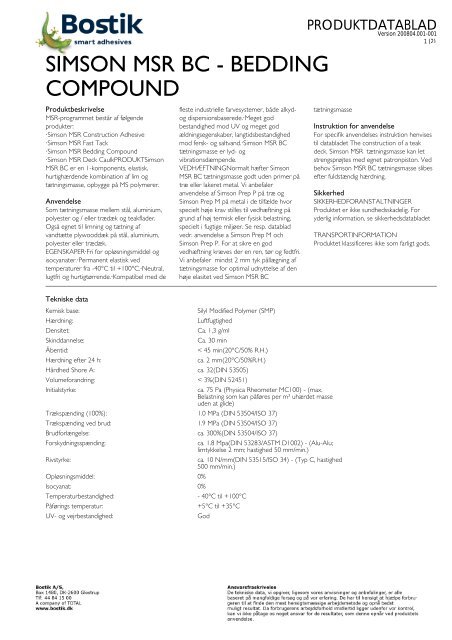 SIMSON MSR BC - BEDDING COMPOUND - Bostik