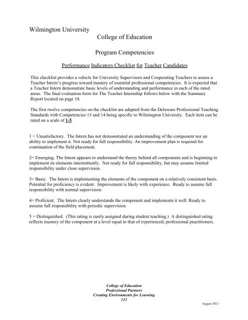 handbook for cooperating teachers - Wilmington University