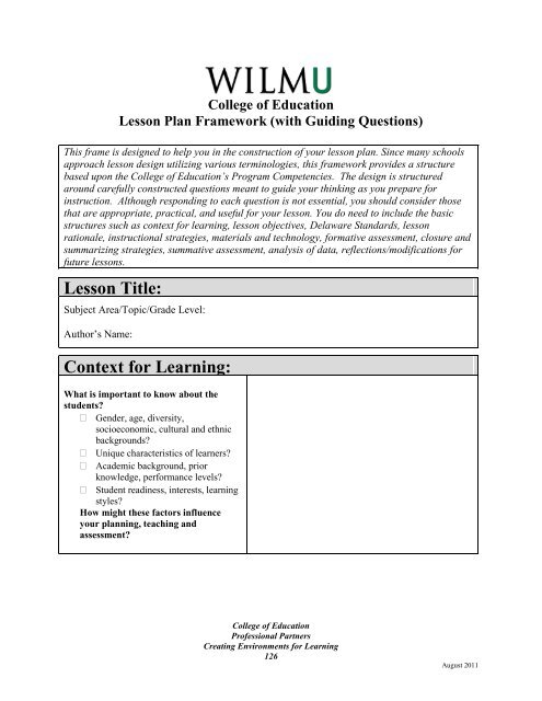 handbook for cooperating teachers - Wilmington University