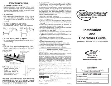 SnowSport ATV Snow Plow Owners Manual and ... - RealTruck.com