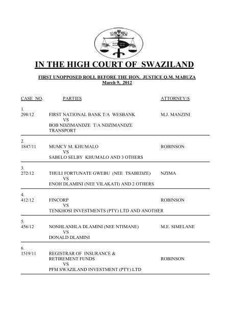 ROLL MARCH 9, 2012.pdf - SwaziLII