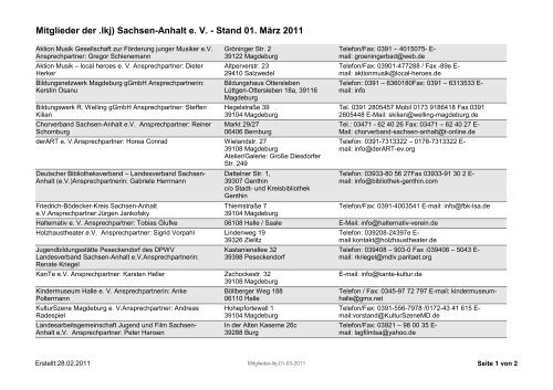 Mitglieder der .lkj) Sachsen-Anhalt e. V. - Stand 01. März 2011