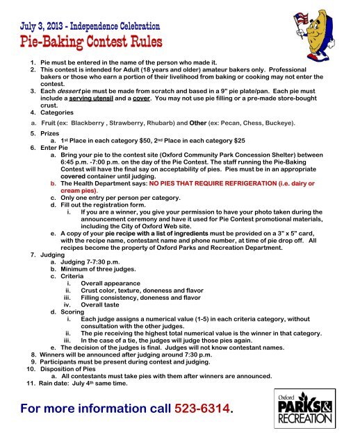2013 Pie Baking Contest Rules And Entry Form City Of Oxford 2013-pie-baking-contest-rules-and-entry-form-city-of-oxford