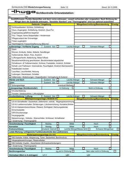 Checkliste: Inspektion Ortsnetzstation "Sichtkontrolle"