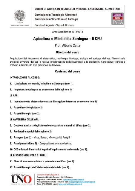 Apicoltura e Mieli della Sardegna â 6 CFU - Consorzio UNO