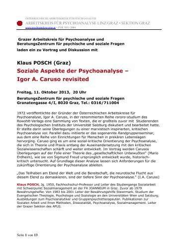 Soziale Aspekte der Psychoanalyse – Igor A. Caruso revisited