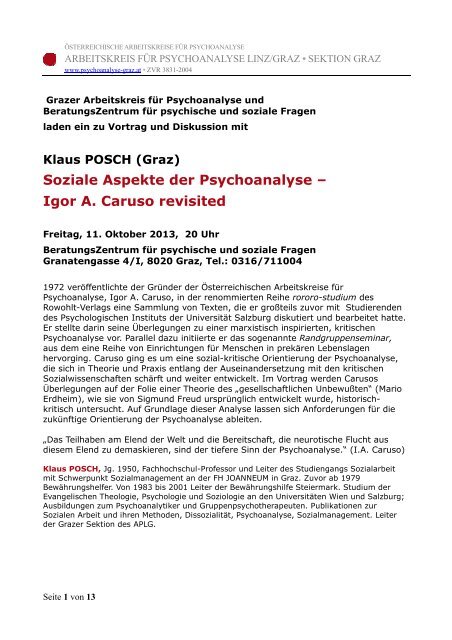 Soziale Aspekte der Psychoanalyse – Igor A. Caruso revisited