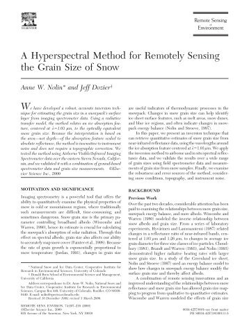 A hyperspectral method for remotely sensing the grain size of snow