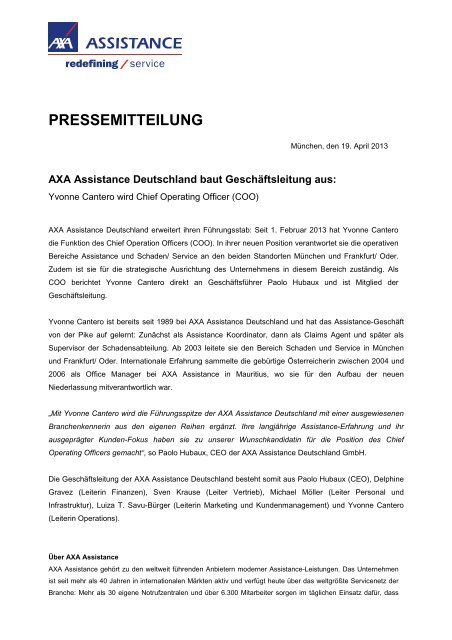 Yvonne Cantero wird COO bei AXA Assistance Deutschland