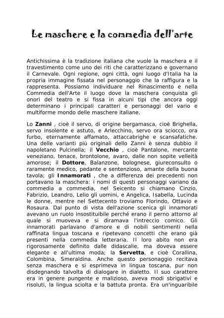 Le Maschere E La Commedia Dell Arte Maestra Sabry
