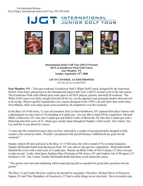 Sep 14th – IJGT at Eisenhower Park - International Junior Golf Tour