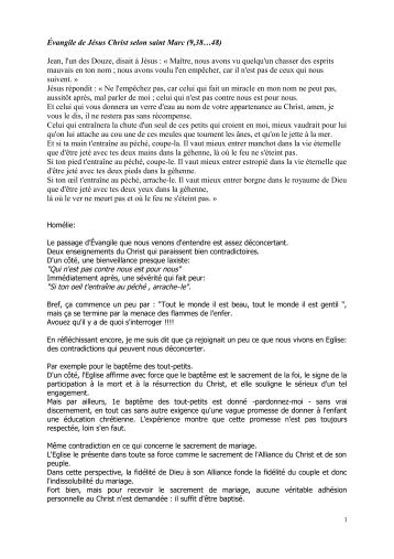 Ãvangile de JÃ©sus Christ selon saint Marc (9,38â¦48) Jean, l'un des ...