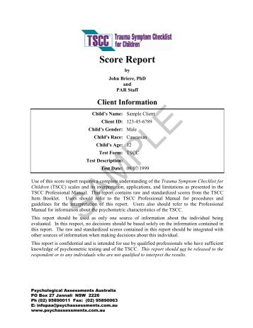 TSCC Score Report - Psychological Assessments Australia