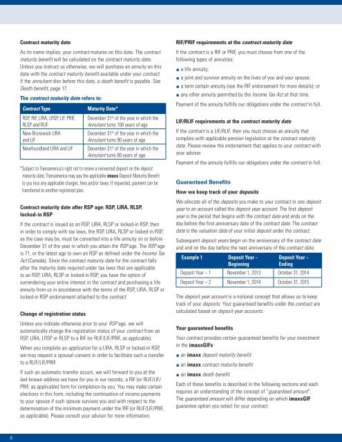 imaxxâ¢ Guaranteed Investment Funds - Transamerica Life Canada