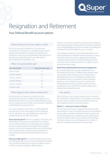 Resignation and Retirement Options - QSuper - Queensland ...