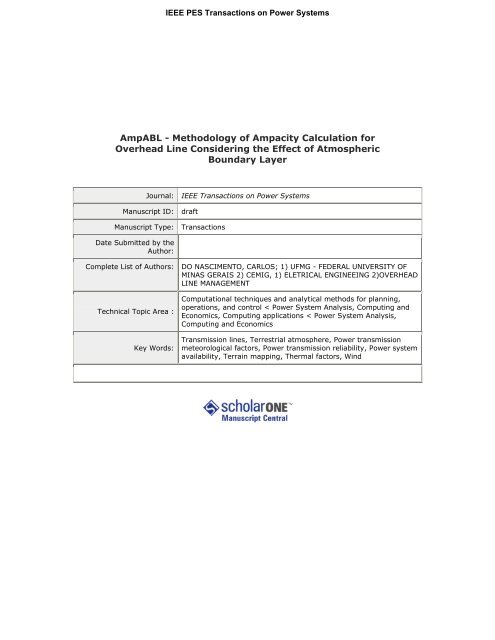 Methodology of Ampacity Calculation for Overhead Line - Technical ...