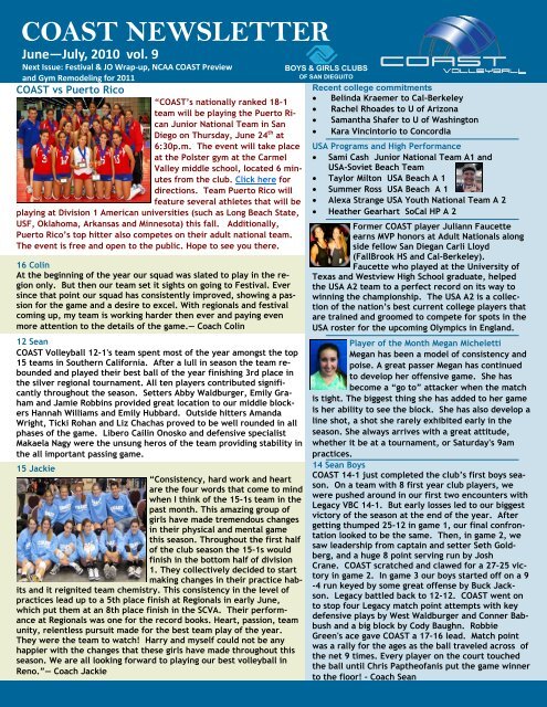 COAST NEWSLETTER - Coast Volleyball Club