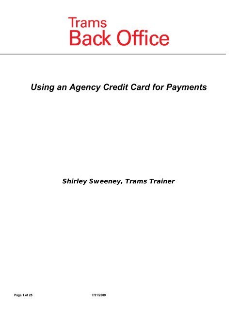 Using an Agency Credit Card for Payments - TRAMS, Inc.