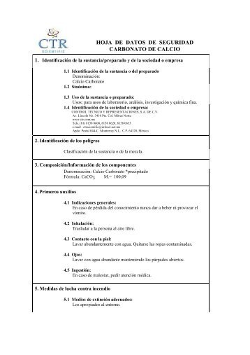 Carbonato de Calcio MSDS - CTR Scientific