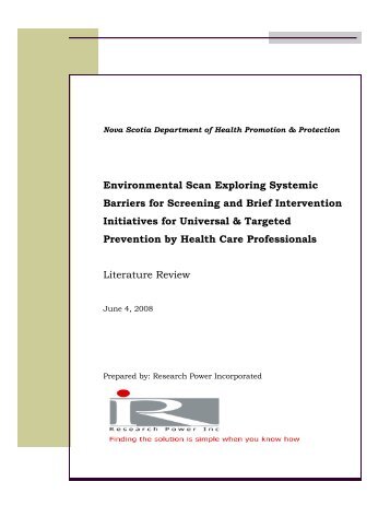 Environmental Scan Exploring Systemic Barriers for Screening and ...
