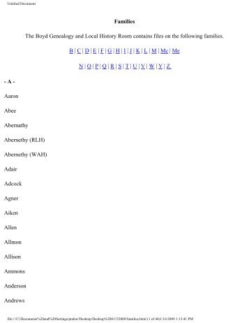 Families The Boyd Genealogy and Local History Room contains ...