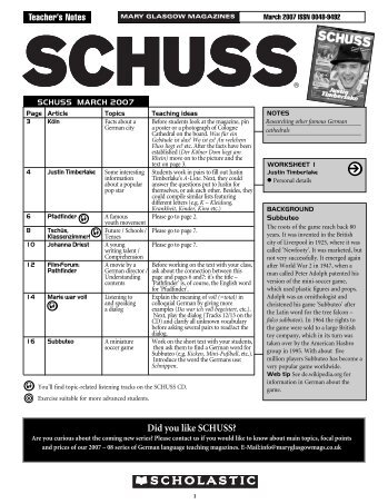 Arbeitsblatt 3 SCHUSS - Scholastic