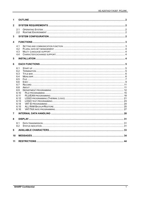 Sharp PC Link Manual XE-A207 & 217