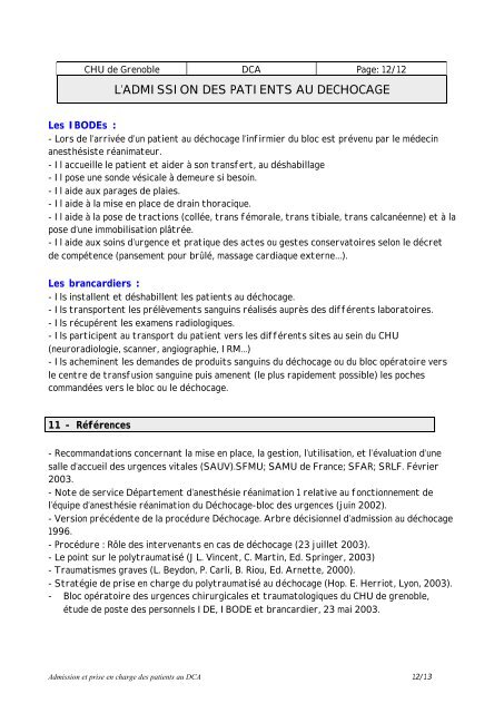 admission et prise en charge des patients au dechocage