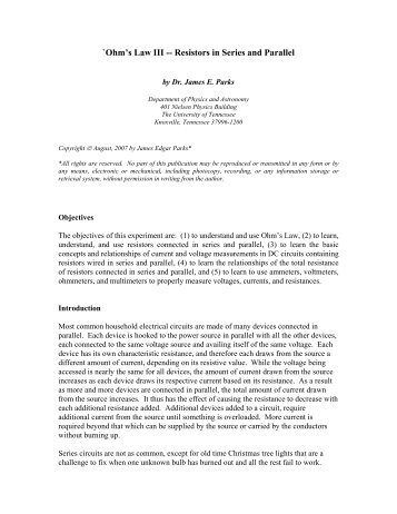 Ohm's Law III -- Resistors in Series and Parallel - Department of ...