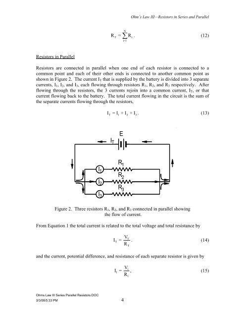 Ohm's Law III -- Resistors in Series and Parallel - Department of ...