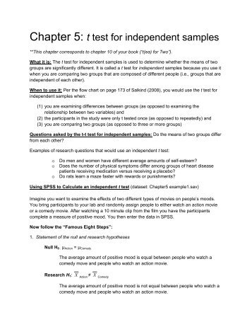 Chapter 5: t test for independent samples - Heather Lench, Ph.D.