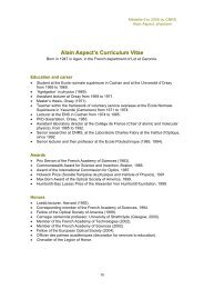 Alain Aspect's Curriculum Vitae - CNRS