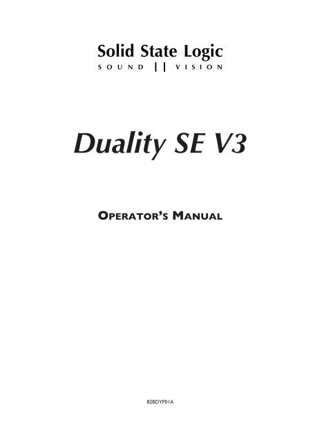 Duality SE Operator's Manual - Solid State Logic