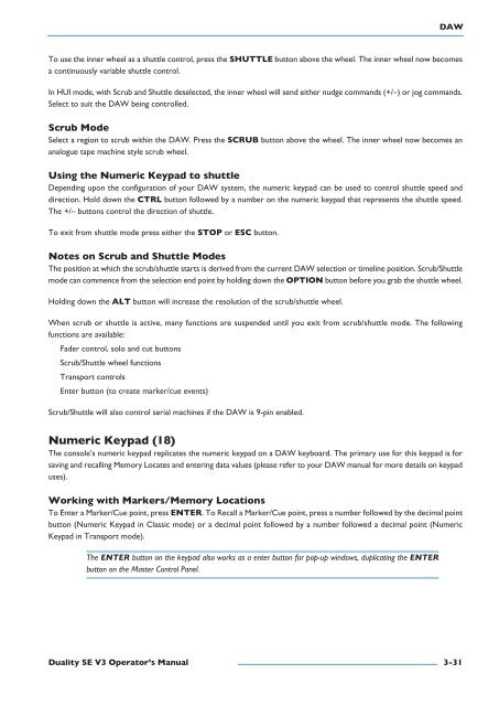 Duality SE Operator's Manual - Solid State Logic